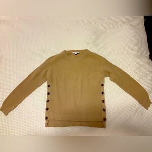 White + Warren Men's Button-Side Tan Crewneck Sweater